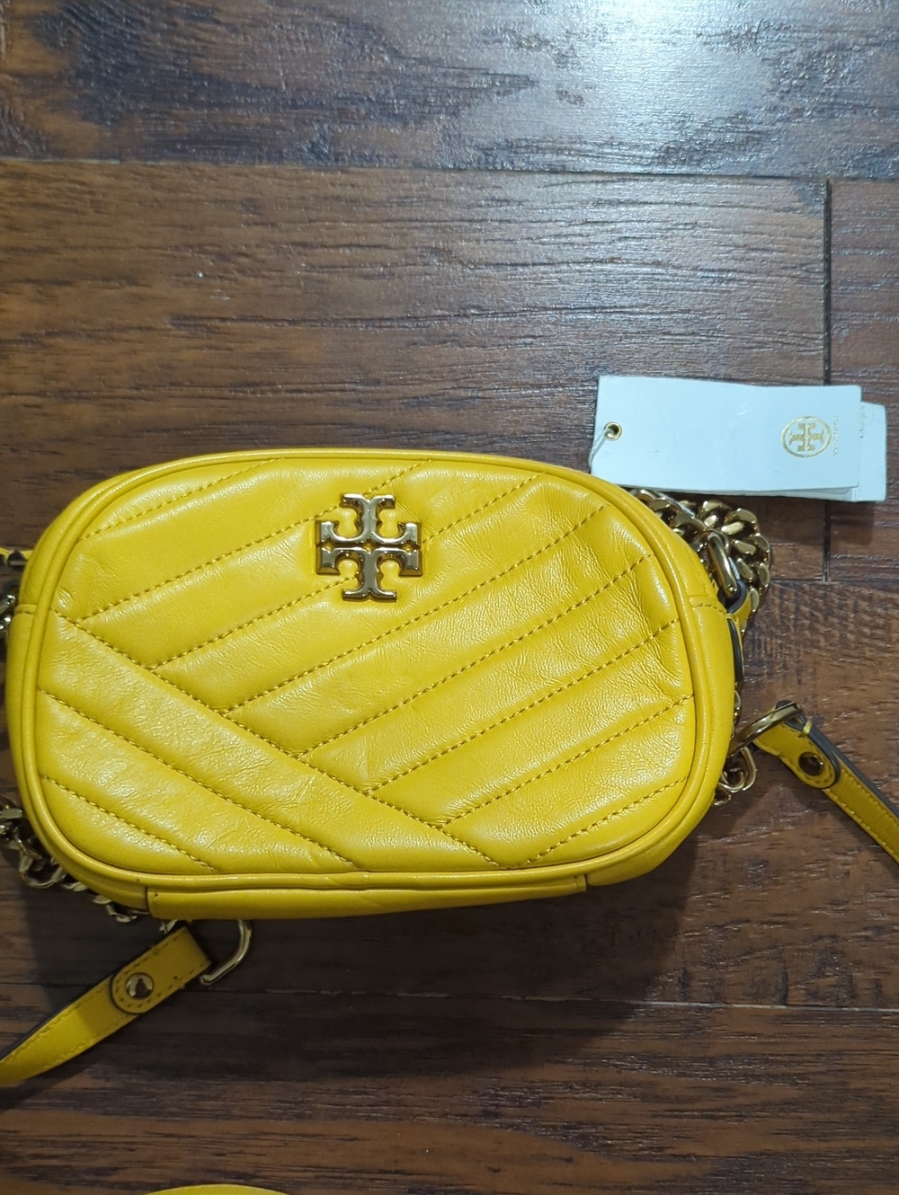 Tory Burch Bright Yellow Quilted Leather Crossbody with Gold Logo